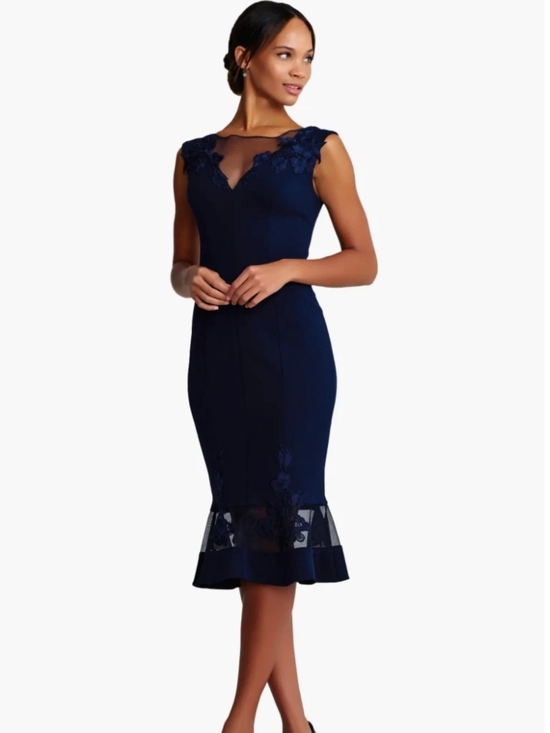 Aidan Mattox Dresses & Skirts - Aidan Mattox Navy Lace-Trim Midi Sheath Dress